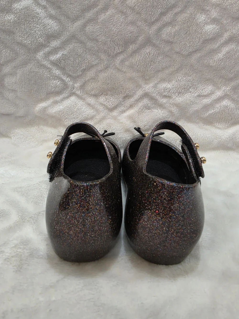 Mini Melissa Kids Sz 6 Toddler. Black Multicolor Glitter Mary Jane Ballet Shoes.